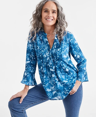 Style & Co Petite Pintuck Long-Sleeve Top, Exclusively at Macy's