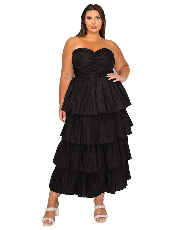 L I V D Plus Eleni Strapless Pleated Tiered Dress