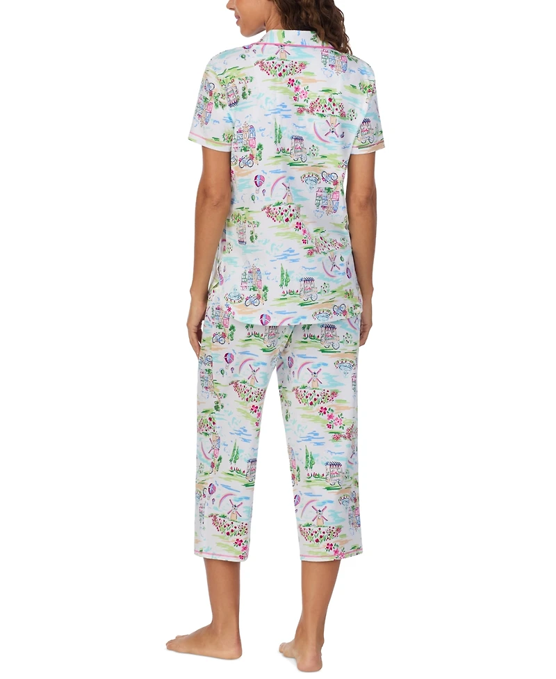 Cuddl Duds Women's Printed Collared Cropped Pajama Set