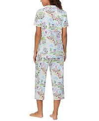 Cuddl Duds Women's Printed Collared Cropped Pajama Set