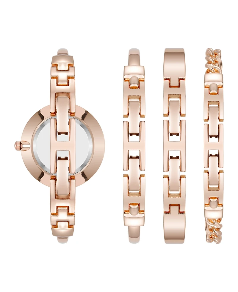 Anne Klein Women's Quartz Pink Enamel and Rose Gold-Tone Metal Alloy Bangle Watch Set, 32mm