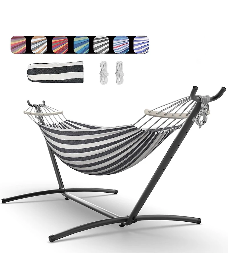 Everyfun Brazilian Hammock with Adjustable Stand- Stylish Hammock Bed w/Storage Bag, 600lb Capacity