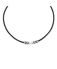 American West Jewelry Sterling Silver Braided Black Genuine Leather Beaded Necklace 20 to 22 Inches