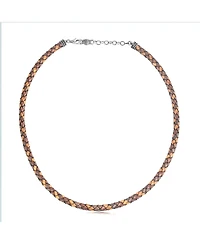American West Jewelry Sterling Silver Multi-Color Braided Brown Leather Necklace, 20 to 22 Inches
