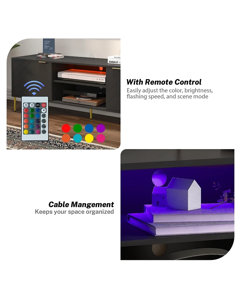 Unique Herringbone Design Multifunctional Tv Stand With Led Light