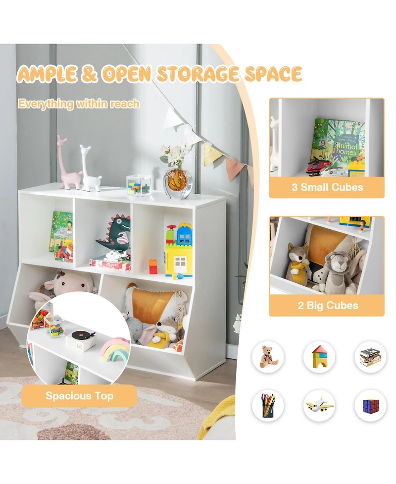 Gouun 5-Cube Wooden Kids Toy Storage Organizer with Anti-Tipping Kits