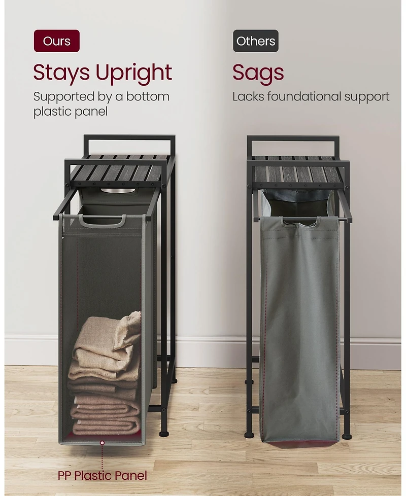 Slickblue Laundry Hamper with Top Shelf, Pull-Out Bags & Metal Frame, 2 Removable Oxford Fabric Baskets