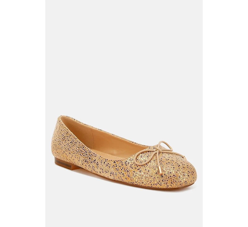 Apollon Bow Detail Embossed Suede Ballerinas