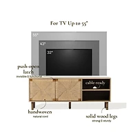 LuxenHome Mid-Century Modern Rope 55.1-Inch Wide Tv Console with Storage