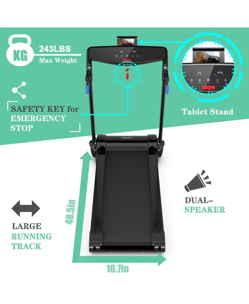Gymax Folding Electric Treadmill 3.0HP Exercise Running Machine w/ App Control