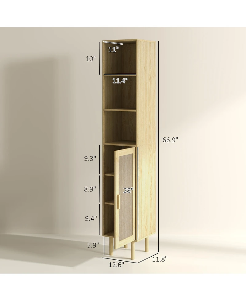 Homcom Tall Bathroom Storage Cabinet with Rat Doors,