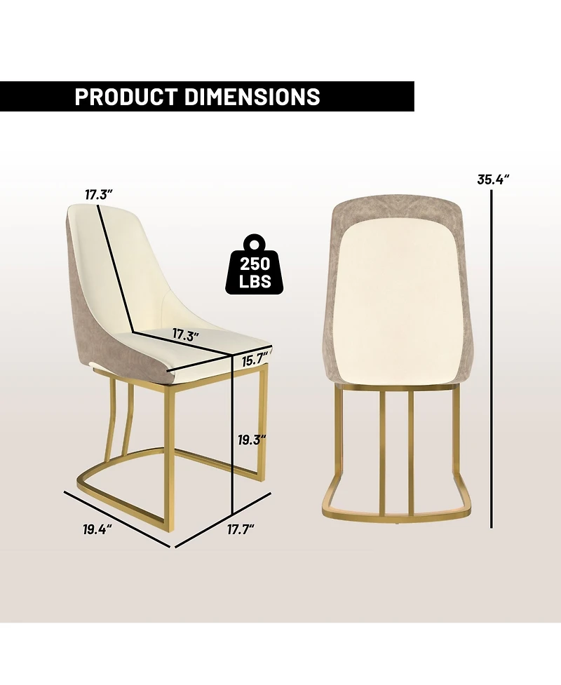 Boyel Living Modern Dining Side Chair with Metal Legs and Swivel Leveling Feet (Set of 2)