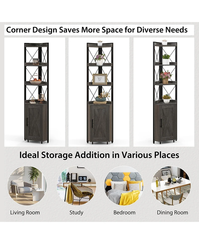 Gouun Tall Corner Storage Cabinet with 3-Tier Shelf and Enclosed Cabinet