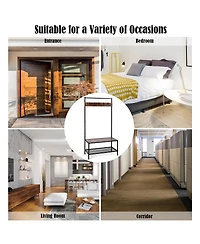 3 in 1 Industrial Coat Rack Shoe Bench Hall Tree Entryway Storage Shelf w/ Hooks