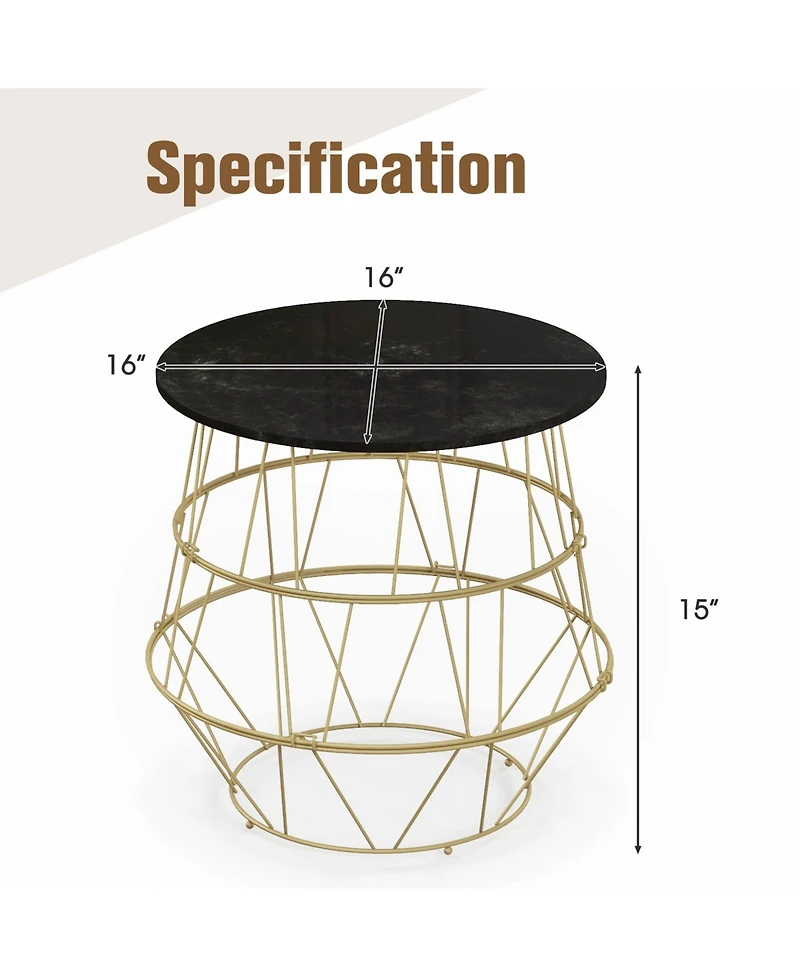 Gouun Round Metal Frame End Table with Removable Top
