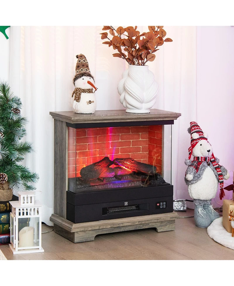 Sugift 27 Inch Freestanding Fireplace with Remote Control-Brown