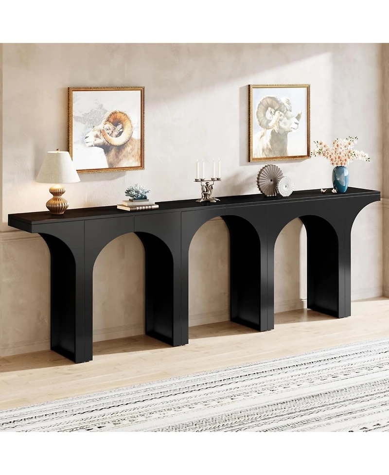 Tribesigns Console Table Set of 2, 94-Inch Entryway Console Table, Wood Sofa Table Behind Couch with Arched Base, Narrow Hallway Table