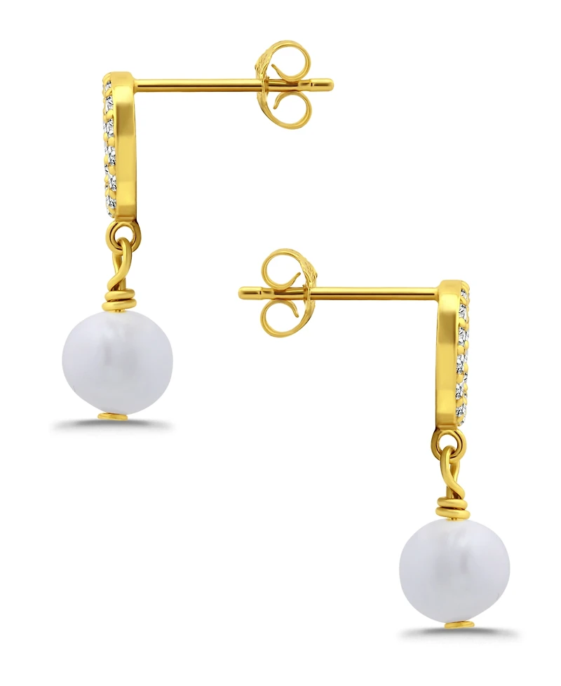 Macy's Freshwater Cultured Pearl Drop Cubic Zirconia Open Circle Post Earrings