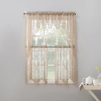 Alison Floral Lace Sheer Rod Pocket Kitchen Curtain Tier Pair
