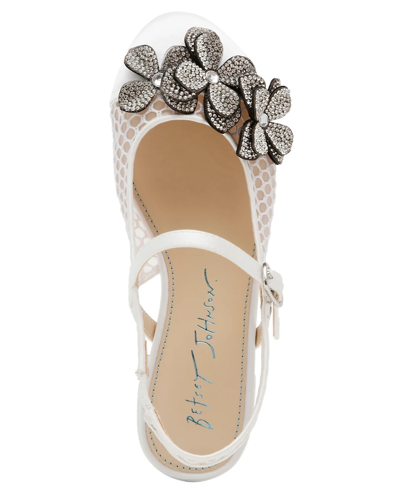 Betsey Johnson Little and Big Girls Sofya Mesh Flats with Flowers
