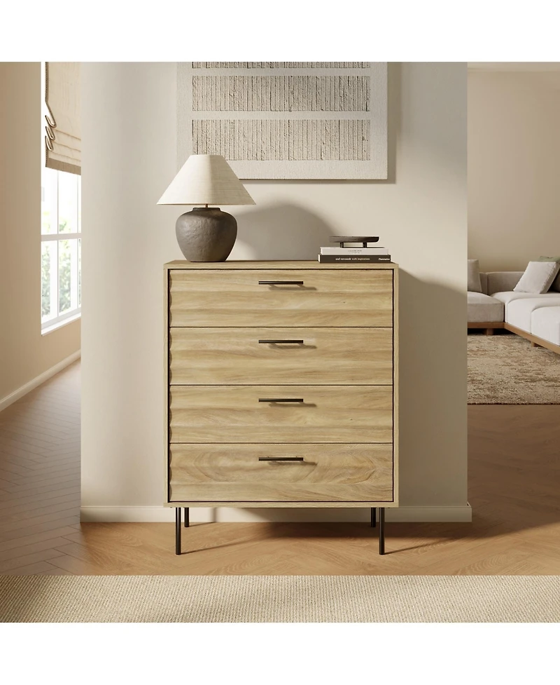 LuxenHome Mid-Century Modern Wave 4-Drawer 31.5-Inch Wide Accent Chest