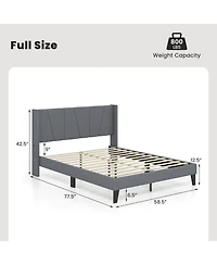 Gouun Full Size Bed Frame with Wingback Headboard and Wood Slat Support-Full Size