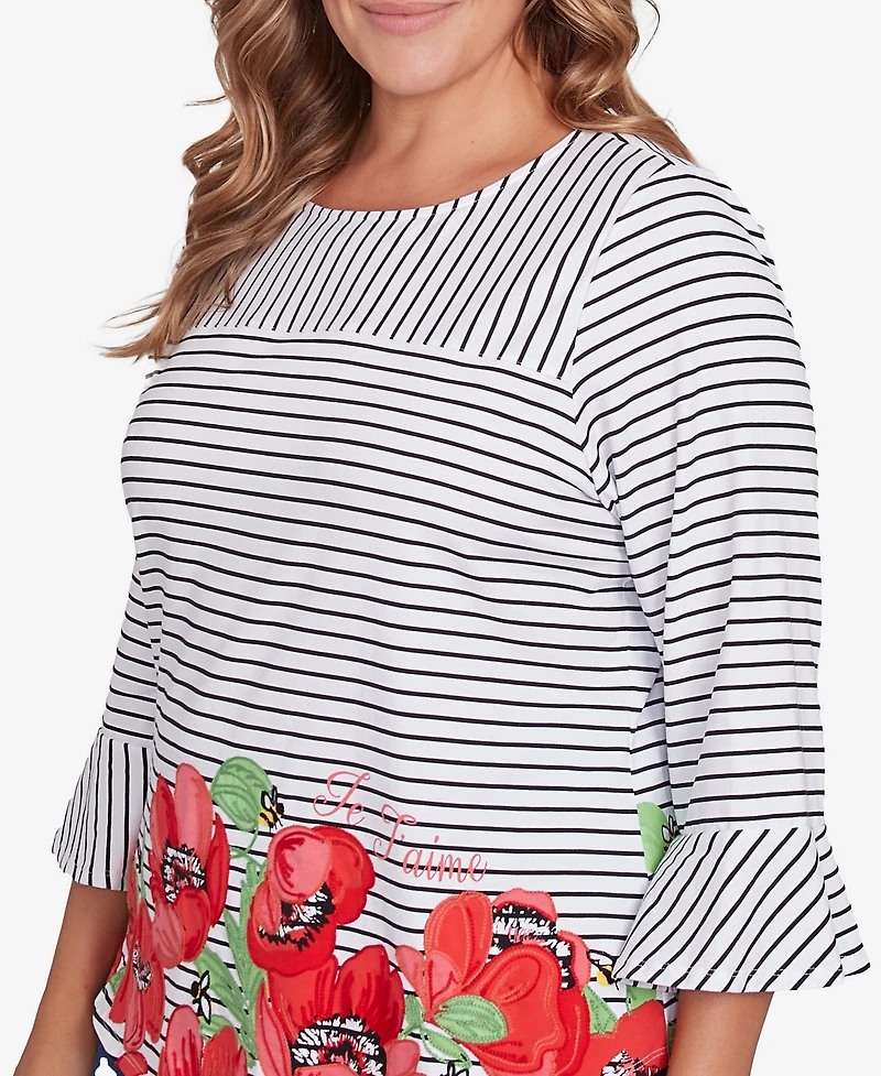 Ruby Rd. Plus Size Poppy Embroidered Stripe Knit Top
