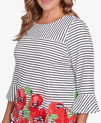 Ruby Rd. Plus Size Poppy Embroidered Stripe Knit Top