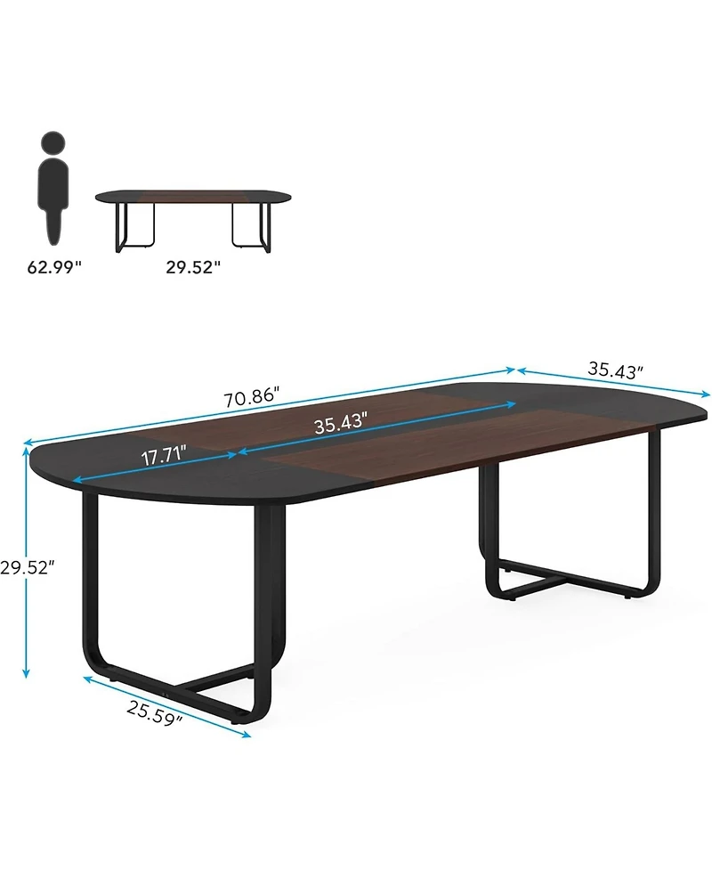 Tribesigns 70.86" Modern Oval Dining Table with Walnut and Black Finish Splicing Board, Curved Kitchen Tables for 6-8, Large Dining Room Table with St