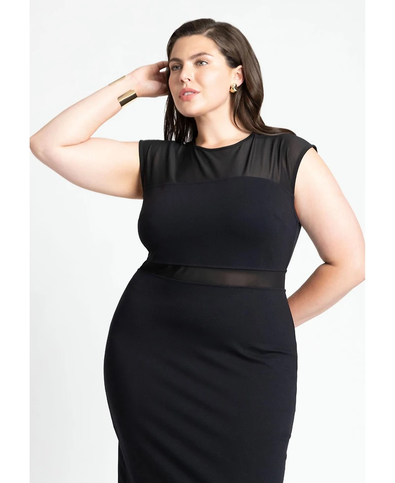 Eloquii Plus Cap Sleeve Mesh Midi Dress