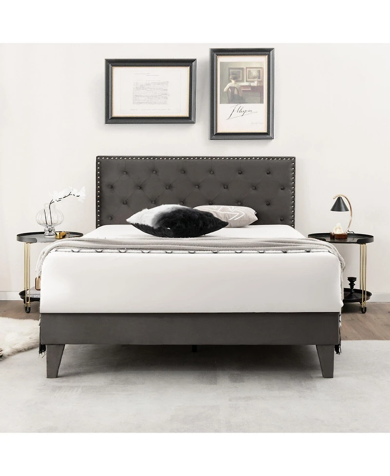 Gouun Full Size Upholstered Platform Bed with Tufted Headboard-Full Size
