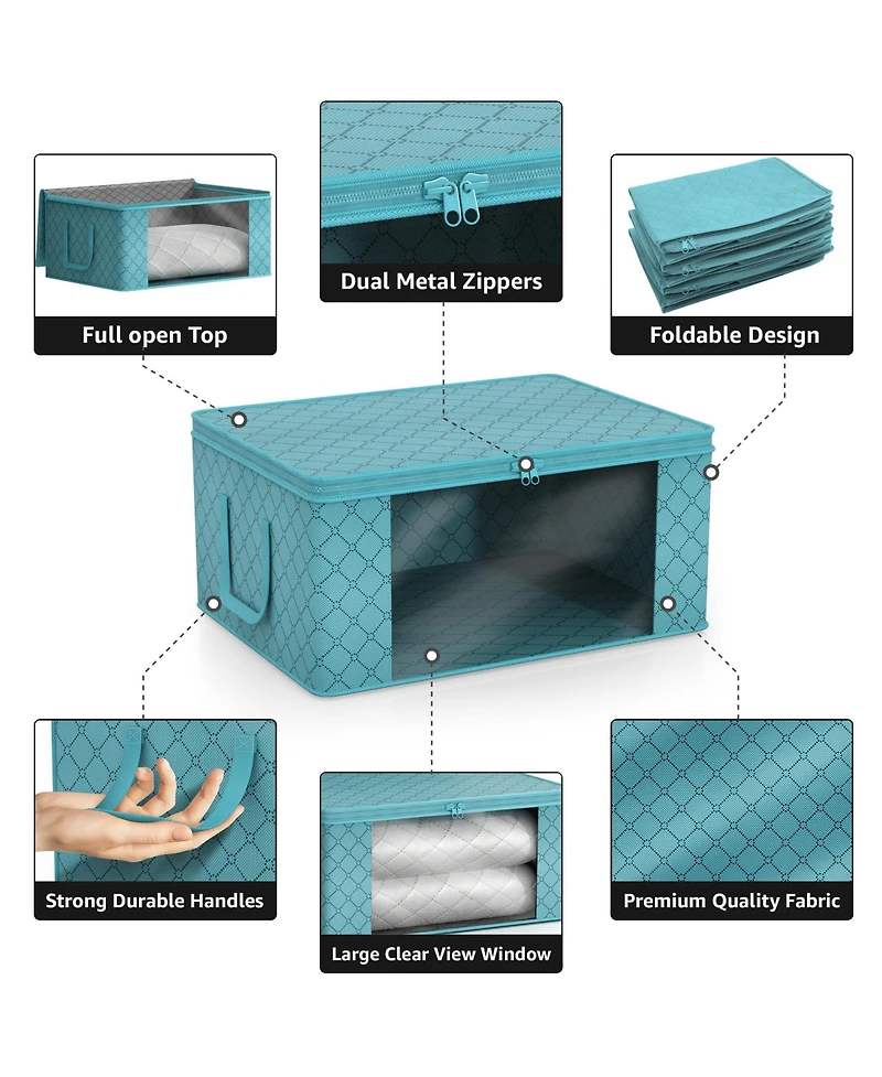 Sorbus Pack Medium Foldable Clothes Storage Bags with Clear Window, Zipper Lid and Carry Handles - for Organizing Bedroom, Closet