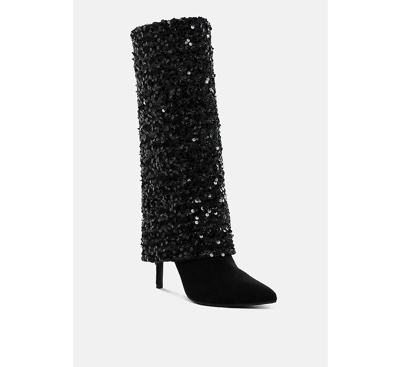 Sin City Sequinned Fold-Over Calf Boots