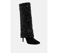Sin City Sequinned Fold-Over Calf Boots