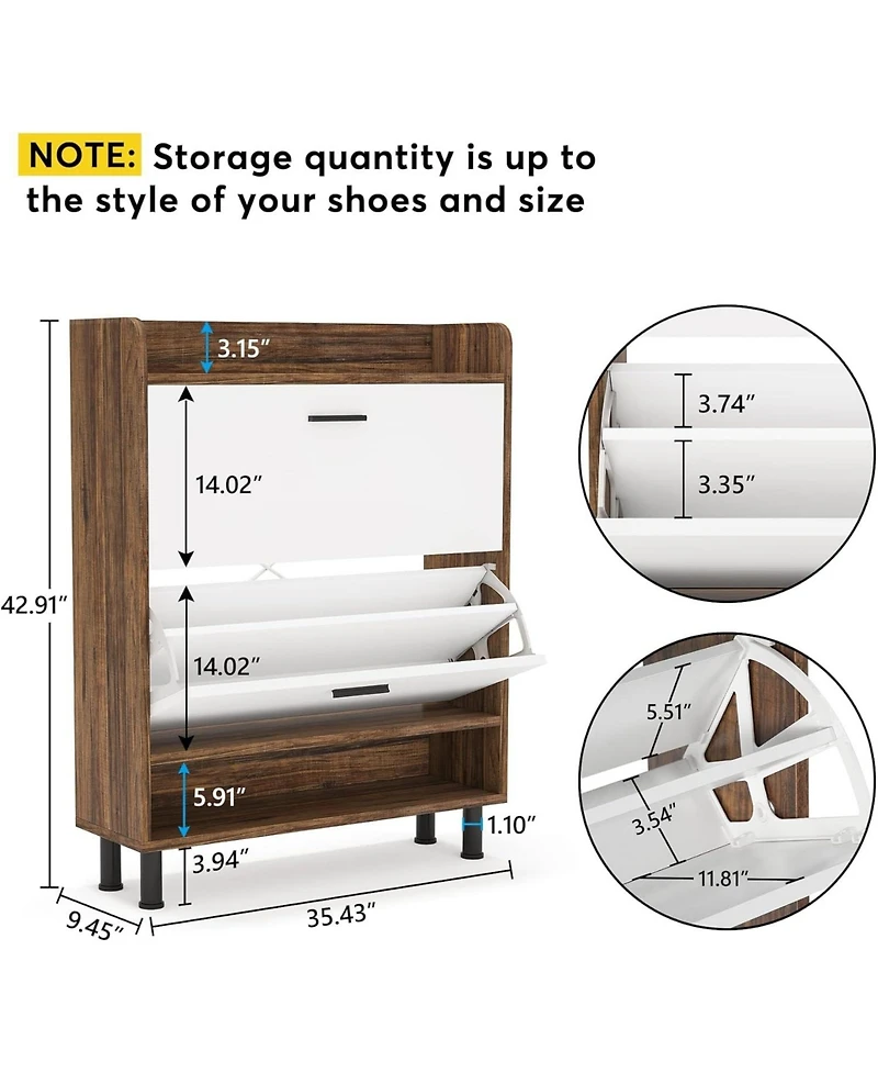 Tribesigns Shoe Cabinet, 2-Tier Shoe Storage Cabinet with Flip Doors, Vintage Entryway Shoe Organizer Rack with Open Shelves for Narrow Closet, Entryw
