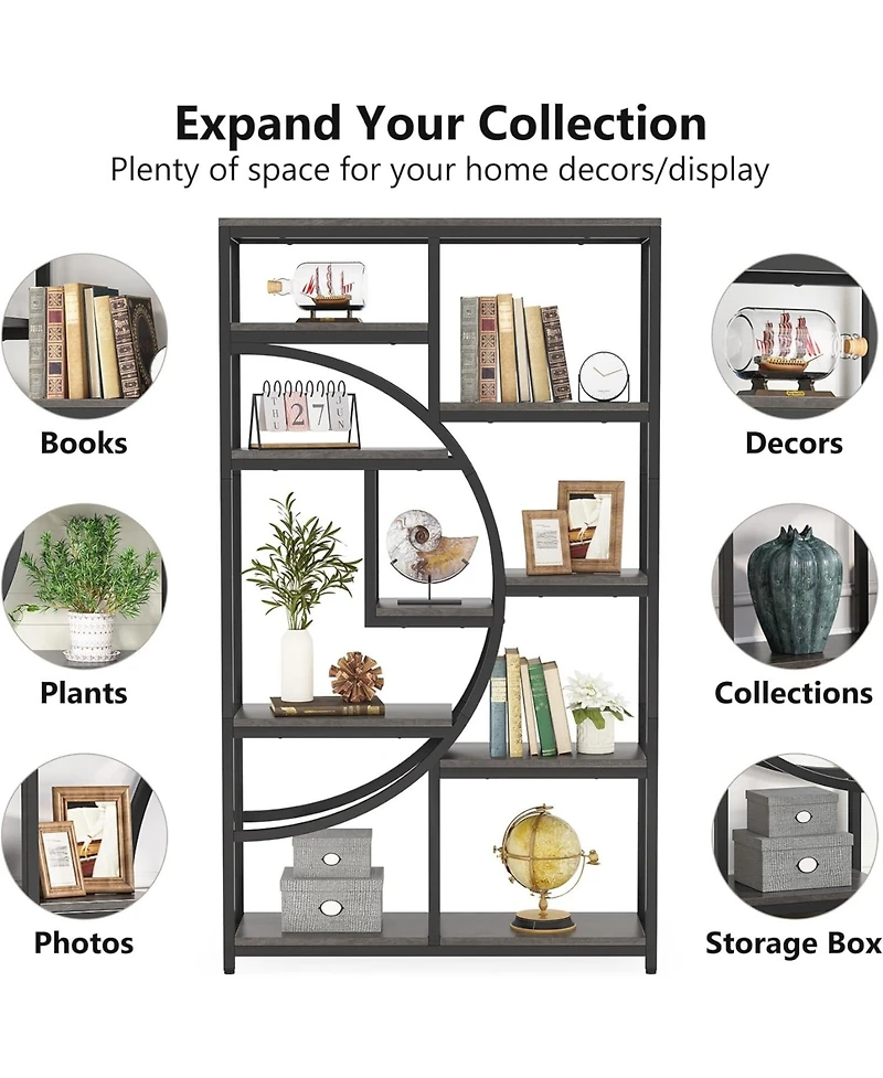 Tribesigns Bookshelf 5 Tier Etagere Bookcase, Freestanding Tall Bookshelves Display Shelf Storage Organizer with 9-Open for Living Room,