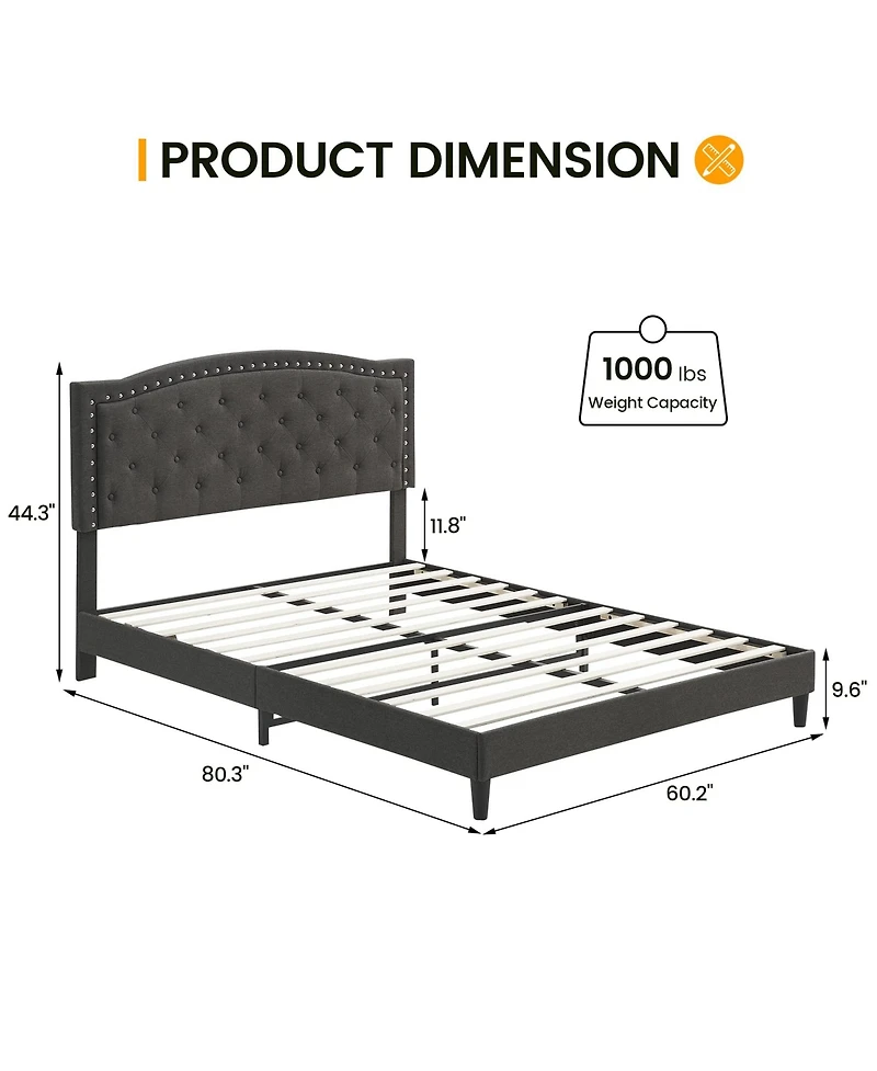 gaomon Queen Bed Frame with Adjustable Headboard