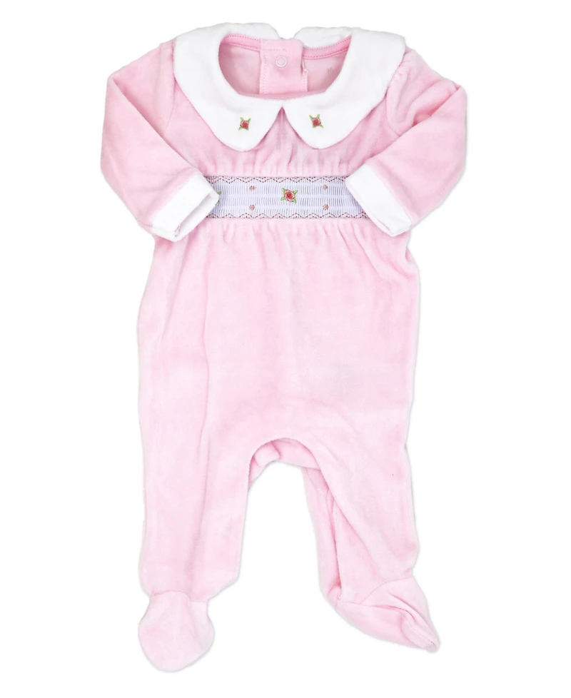 Rock-a-Bye Baby Boutique Girls Luxury Smocked Velour Footed Coverall