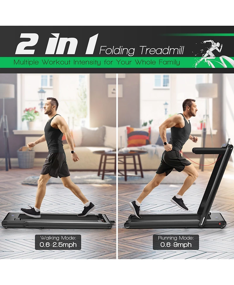 Gymax 2.25HP Folding Treadmill 2-in-1 Walking Running Machine w/ App & Remote Control