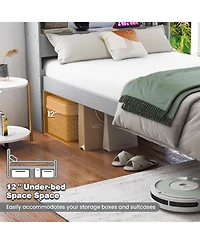 Gouun Twin Size Bed Frame with Storage Headboard Charging Station