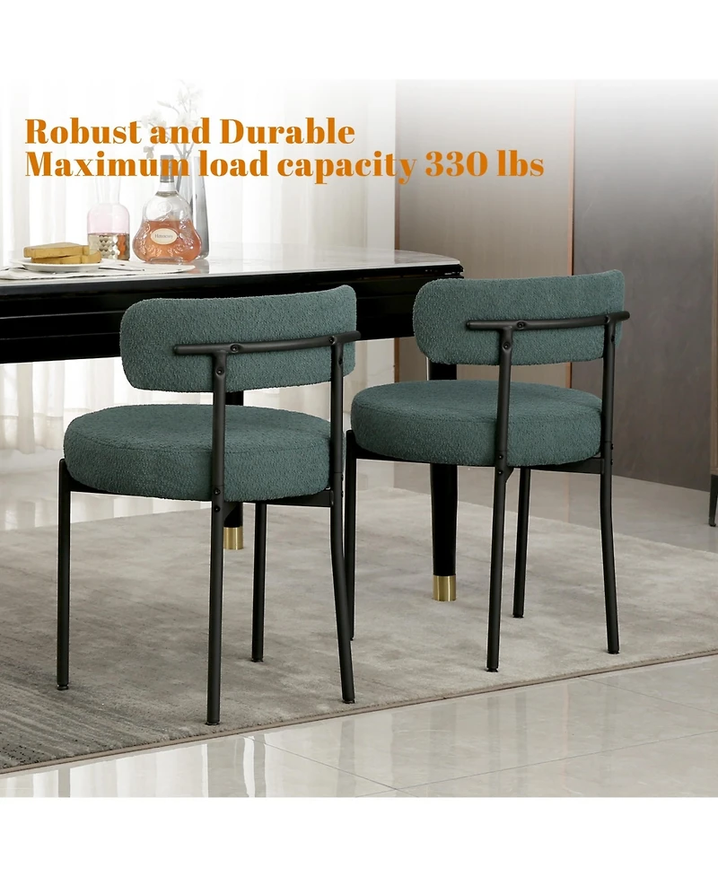 Dyhome Boucle Dining Chairs Set of 4, Upholstered Kitchen Room Chairs, Side with Thick Cushions and Metal Legs