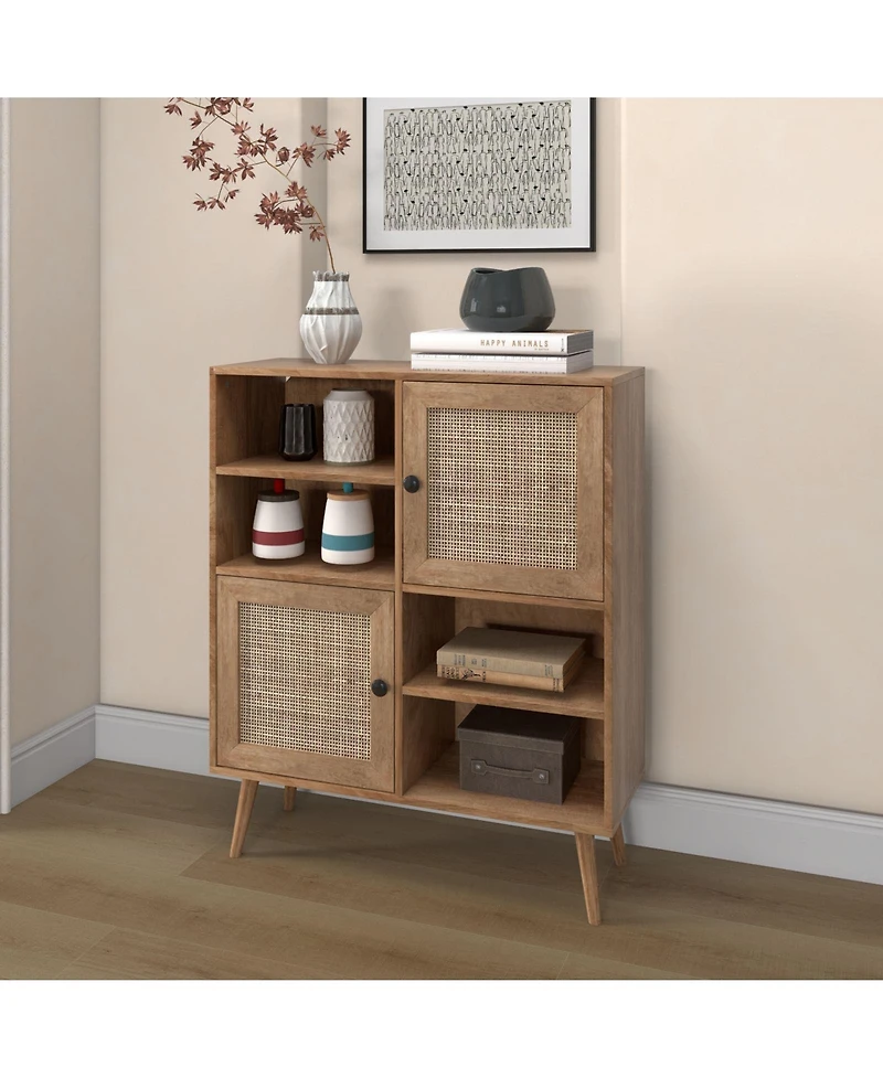 Gouun Rattan Buffet Cabinet with 2 Doors and 2 Cubbies