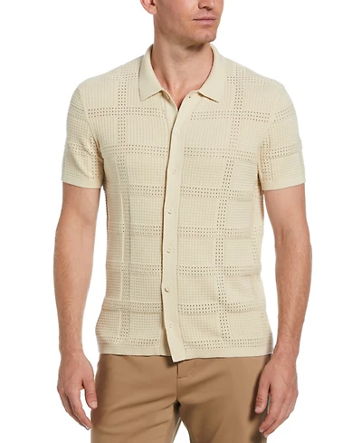Perry Ellis Men's Open Stitch Jacquard Shirt