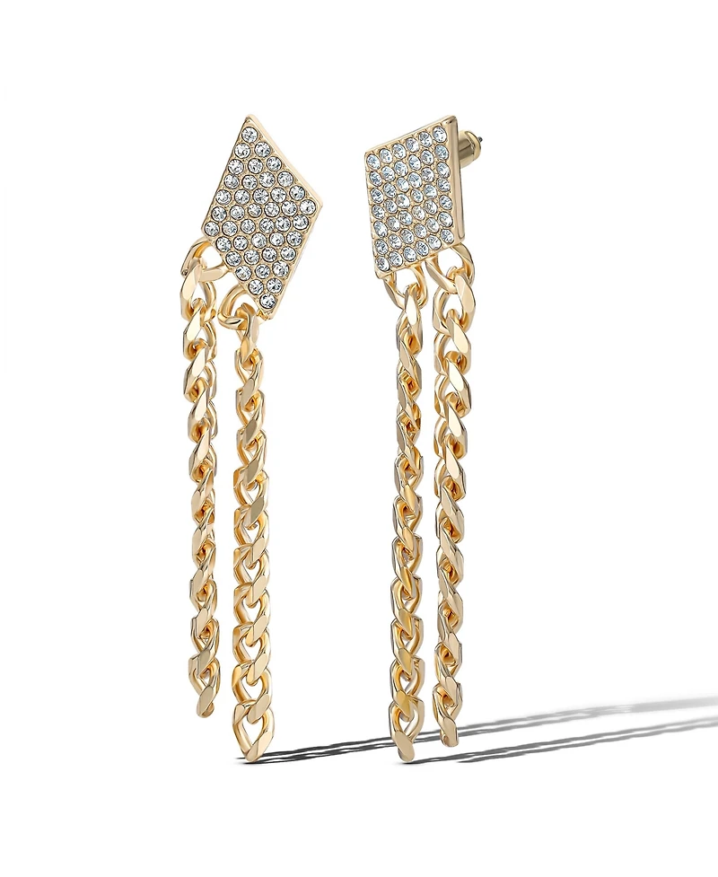 Jessica Simpson Gold-Tone Chain Fringe Dangle Earrings with Crystal Accents