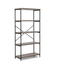 Gouun 5-Tier Industrial Bookshelf Display Storage Rack with Metal Frame