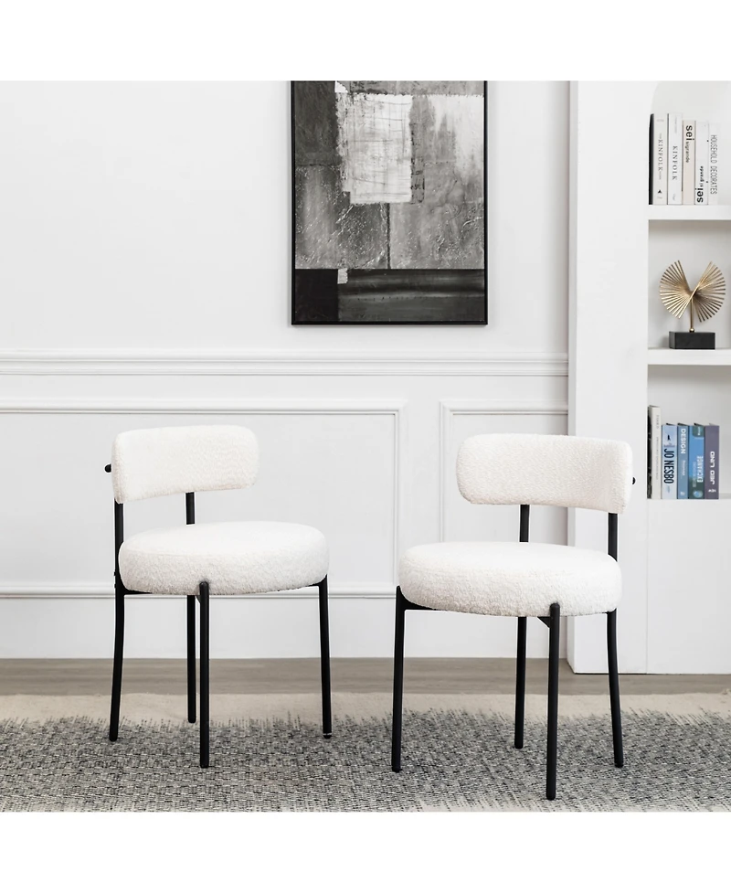 Dyhome Dining Chairs Set of 6, Mid-Century Modern Chairs, Curved Backrest Round Upholstered Boucle Sherpa Chair with Metal Legs