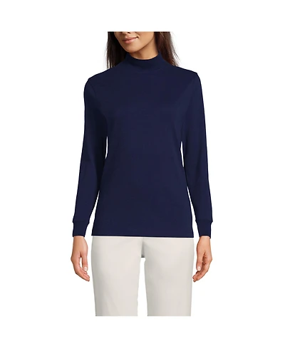Lands' End Women's School Uniform Tall Relaxed Cotton Long Sleeve Mock Turtleneck