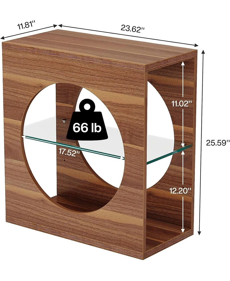 Tribesigns End Table Living Room Set of 2, 3-Tier Wood Narrow Side Table with Adjustable Tempered Glass Storage Shelf, Bedside Table Nightstand