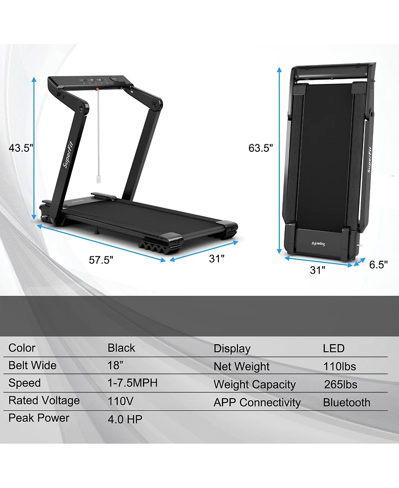 Gymax 4 Hp Folding Treadmill Electric Walking Running Machine w/ Fatigue Button