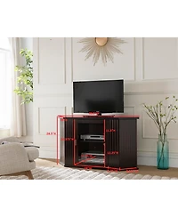 47-Inch Walnut Wood Corner Tv Stand Entertainment Center With Cabinets Storage Shelves